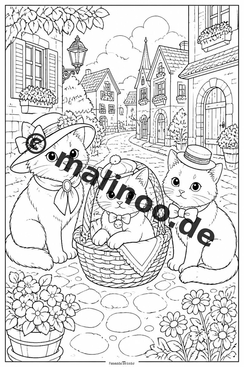 Katzen Malbuch Kinder – 50 Ausmalbilder – PDF Download E1/B1 (DIN-A4) – Geschenk, Reisebeschäftigung, Geburtstag, Beschäftigung Bild 7