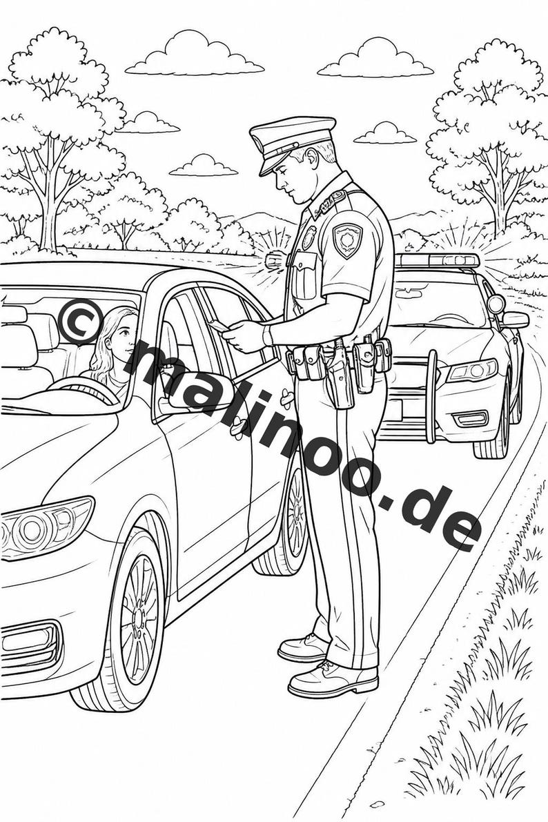 Police Coloring Book for Kids – 50 Coloring Pages – PDF Download E1/B3 (DIN-A4) – Gift, Travel Activity, Birthday, Activity image 19