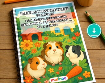 Kleurboek met cavia's voor kinderen – 100 kleurplaten – PDF-download E1/B1 (DIN-A4) – Cadeau, activiteit, adventskalender, verjaardag