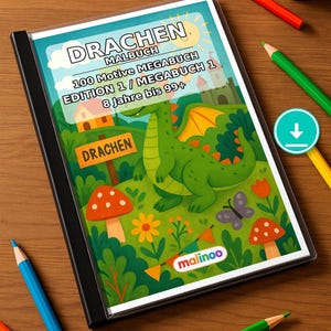 Drachen Malbuch Kinder – 100 Ausmalbilder – PDF Download E1/B1 (DIN-A4) – Geschenk, Beschäftigung, Adventskalender, Geburtstag Bild 1