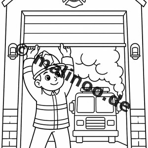 Livro de colorir infantil em estilo de quadrinhos sobre bombeiros – 100 páginas para colorir – Impresso + Folhas soltas E1/B1 (DIN A4) – Presente, atividade, calendário do Advento imagem 10