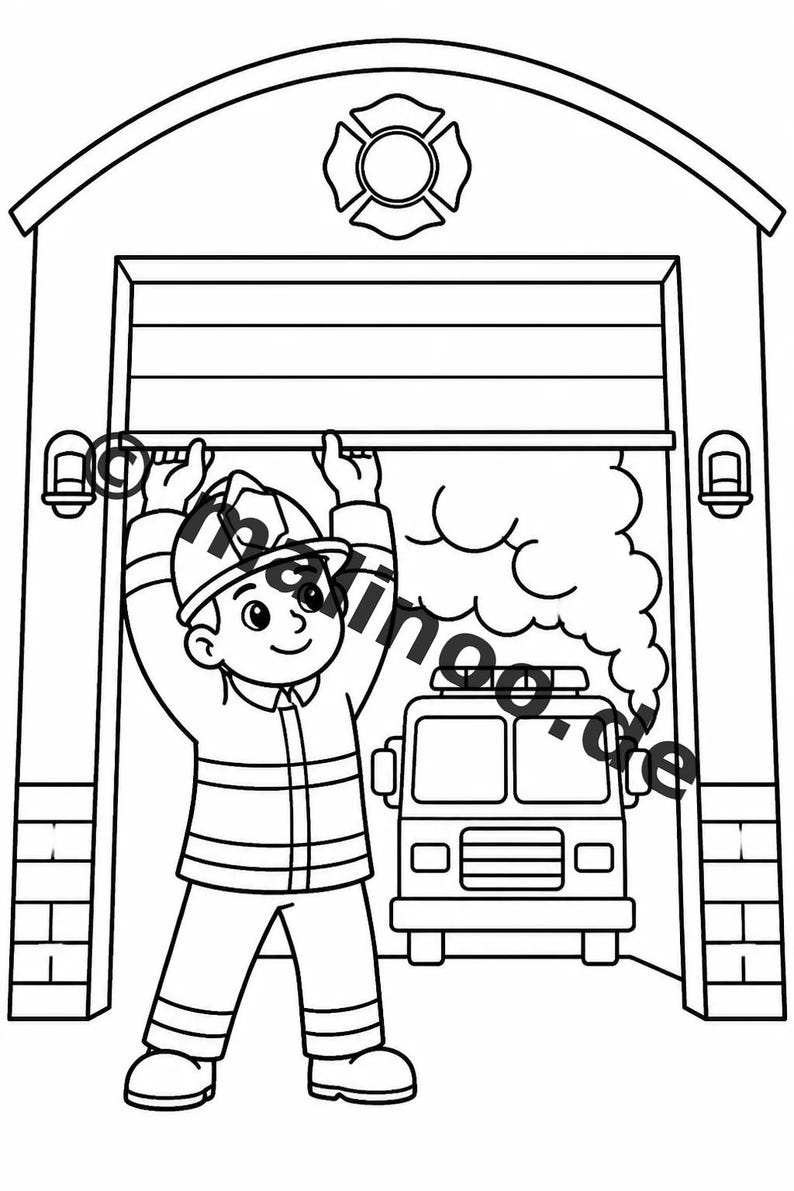 Livro de colorir infantil em estilo de quadrinhos sobre bombeiros – 100 páginas para colorir – Impresso + Folhas soltas E1/B1 (DIN A4) – Presente, atividade, calendário do Advento imagem 10