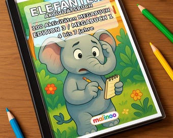 Elefanten Aktivitätsbuch Kinder – 100 Rätsel- und Aktivitätsseiten – gedruckt+gebunden E1/B1, 2-seitig (DIN-A4) – Geschenk, Beschäftigung
