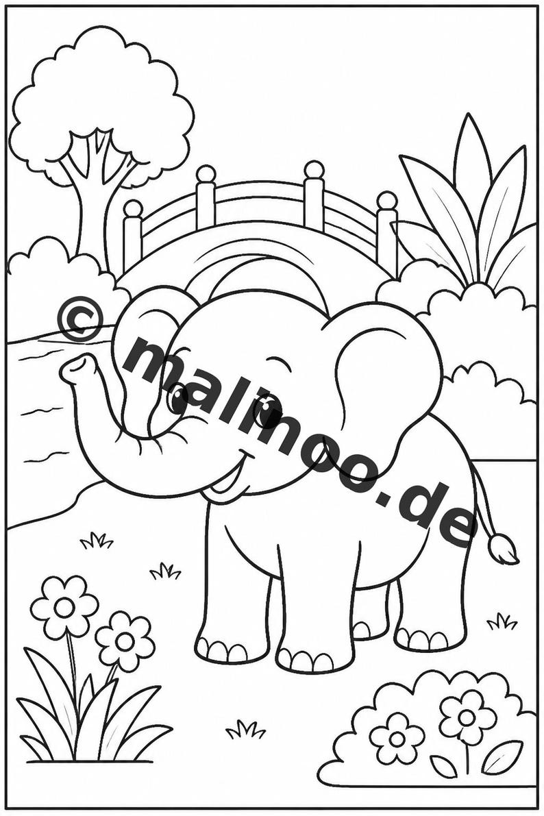 Elephant coloring book to print for children – promotes fine motor skills and concentration – 50 coloring pages (PDF) E2/B1 image 7