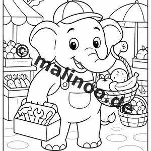 Elephant coloring book as a PDF for ages 3 and up – 100 pictures to color – printable template for home use, unlimited prints E2 image 12