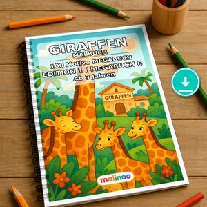 Giraffen Malbuch PDF Download digital – 100 Ausmalbilder für Kinder – MEGABUCH 06 Edition 1 (DIN-A4)