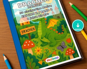 Dragon Coloring Book for Kids – 50 Coloring Pages – PDF Download E1/B2 (DIN-A4) – Gift, Travel Activity, Birthday, Activity