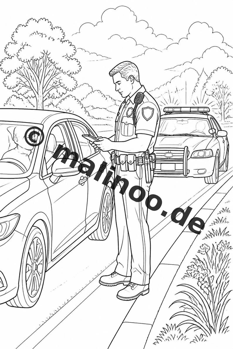 Police Coloring Book for Kids – 100 Coloring Pages – PDF Download E1/B4 (DIN-A4) – Gift, Activity, Advent Calendar, Birthday image 19