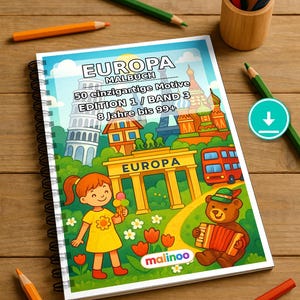 Livro de colorir Europa para crianças – 50 páginas para colorir – Download em PDF E1/B3 (DIN-A4) – Presente, atividade de viagem, aniversário, atividade imagem 1