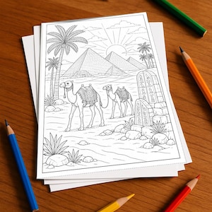 Livro de colorir do Egito, impresso, sem encadernação – 100 páginas para colorir para crianças – MEGA BOOK 01 Edição 1 (DIN A4) imagem 1