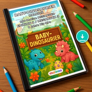Baby Dinosaurs Coloring Book for Kids – 100 Coloring Pages – PDF Download E1/B3 (DIN-A4) – Gift, Activity, Advent Calendar, Birthday image 1