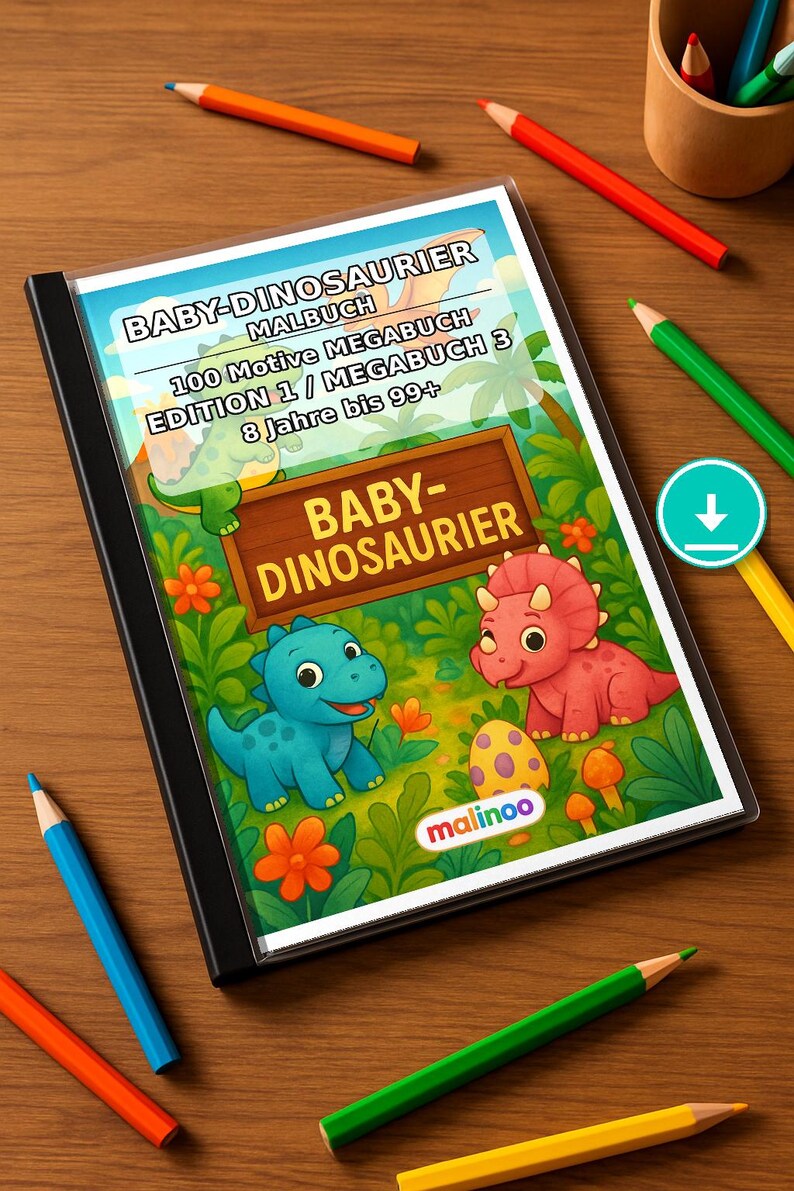 Baby Dinosaurs Coloring Book for Kids – 100 Coloring Pages – PDF Download E1/B3 (DIN-A4) – Gift, Activity, Advent Calendar, Birthday image 1