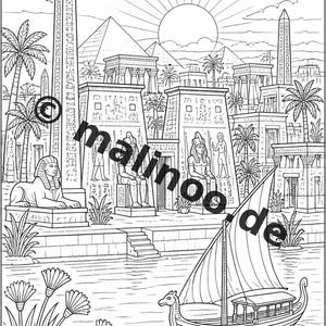 Livro de colorir do Egito, impresso, sem encadernação – 100 páginas para colorir para crianças – MEGA BOOK 01 Edição 1 (DIN A4) imagem 16