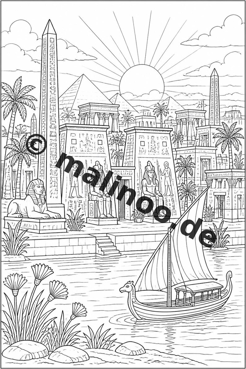 Livro de colorir do Egito, impresso, sem encadernação – 100 páginas para colorir para crianças – MEGA BOOK 01 Edição 1 (DIN A4) imagem 16