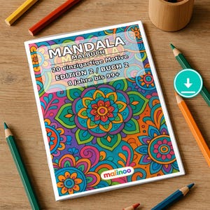 Mandalas kleurboek voor kinderen – 20 kleurplaten – PDF-download E1/B2 (DIN-A4) – Feestartikel, cadeau, kinderfeestje, gastgeschenk afbeelding 1