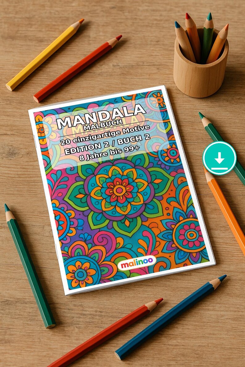 Mandalas kleurboek voor kinderen – 20 kleurplaten – PDF-download E1/B2 (DIN-A4) – Feestartikel, cadeau, kinderfeestje, gastgeschenk afbeelding 1