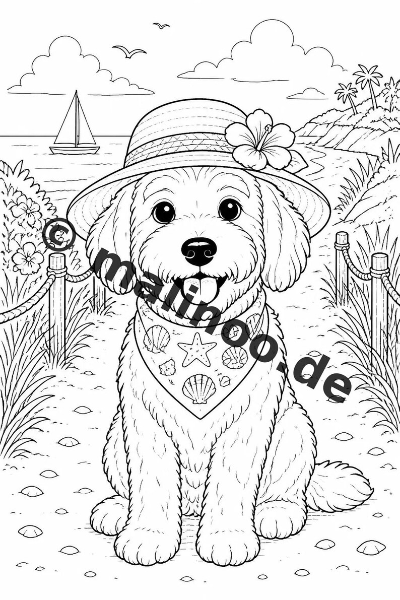 Hunde Malbuch Kinder – 100 Ausmalbilder – PDF Download E1/B1 (DIN-A4) – Geschenk, Beschäftigung, Adventskalender, Geburtstag Bild 10