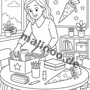 100 motiv för min första skoldag att färglägga, lämplig för åldrarna 6 och uppåt – perfekt present till 6-åriga barn – målarbok som PDF E6 bild 9