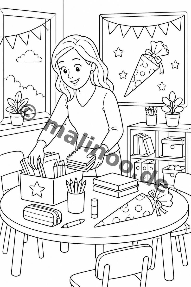 100 motiv för min första skoldag att färglägga, lämplig för åldrarna 6 och uppåt – perfekt present till 6-åriga barn – målarbok som PDF E6 bild 9