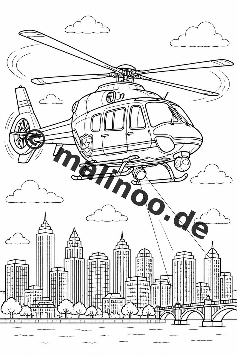 Police Coloring Book for Kids – 100 Coloring Pages – PDF Download E1/B4 (DIN-A4) – Gift, Activity, Advent Calendar, Birthday image 9
