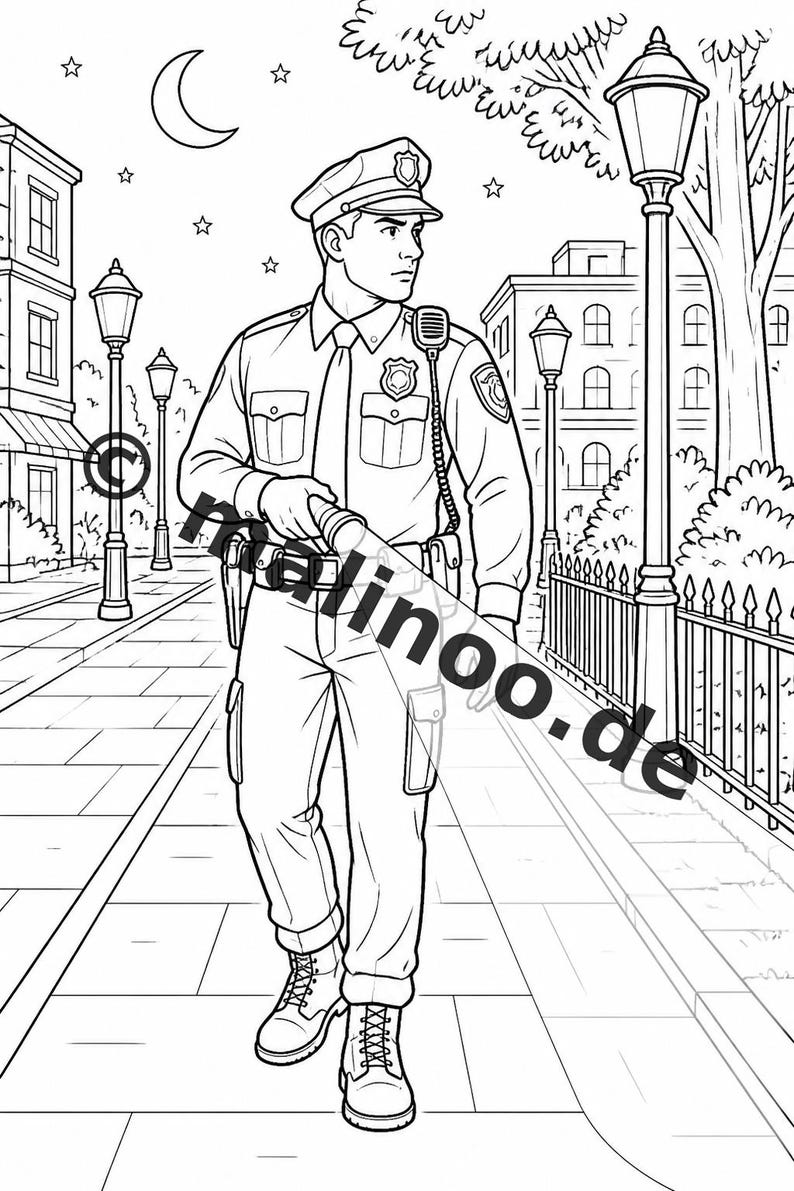 Police Coloring Book for Kids – 20 Coloring Pages – PDF Download E1/B3 (DIN-A4) – Party Favor, Gift, Children's Birthday Party, Party Favor image 5