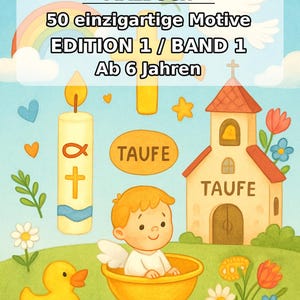 50 Baptism-themed coloring pages for ages 6 and up – charming designs to color – creative coloring book (PDF) E1/B1 image 2