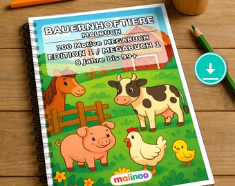 Libro da colorare a tema fattoria in formato PDF - 100 pagine da colorare per bambini - MEGA LIBRO 01 Edizione 1 (DIN A4)