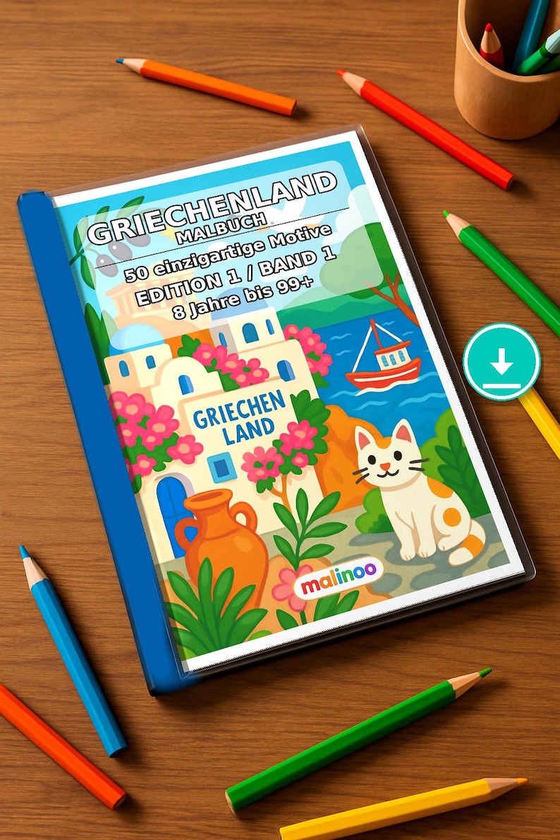 Greece Coloring Book for Kids – 50 Coloring Pages – PDF Download E1/B1 (DIN-A4) – Gift, Travel Activity, Birthday, Activity image 1