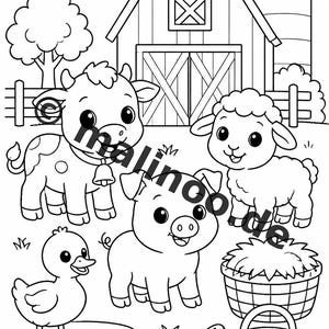 Dierenkleurboek voor kinderen – 50 kleurplaten – PDF-download E1/B1 (DIN-A4) – Cadeau, reisactiviteit, verjaardag, knutselactiviteit afbeelding 6
