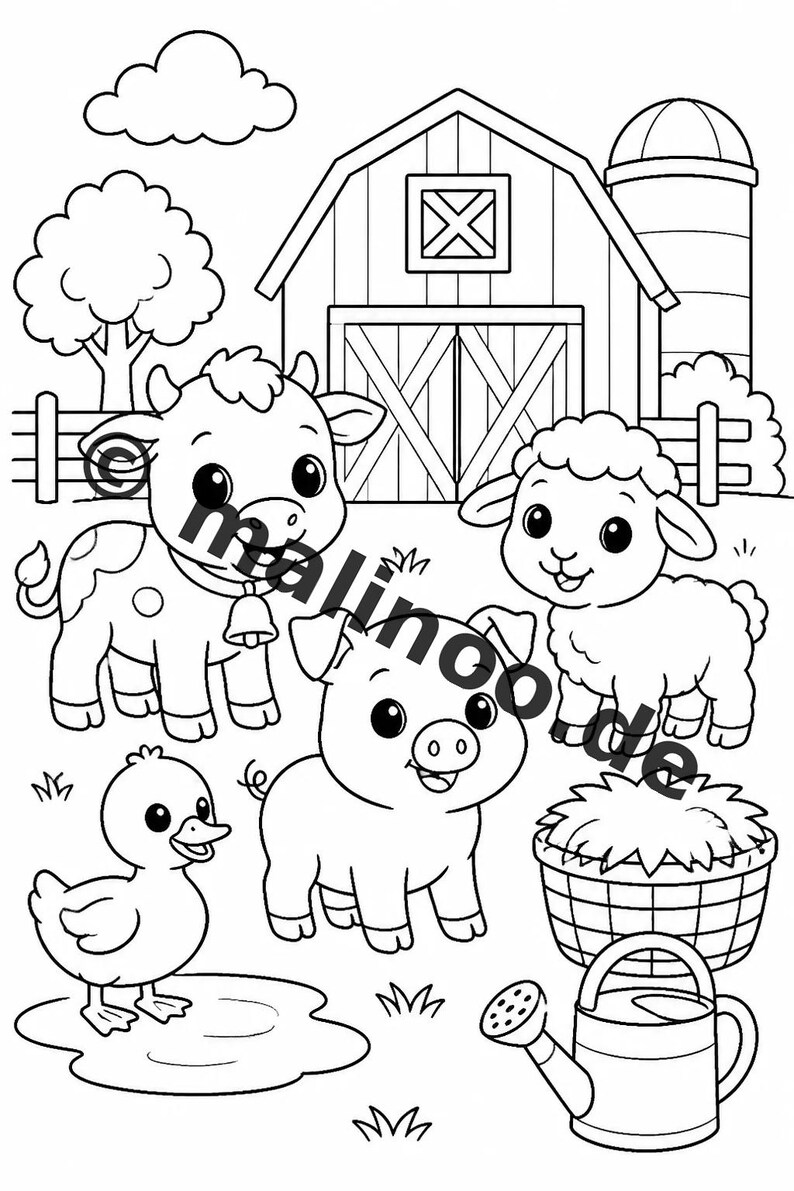 Dierenkleurboek voor kinderen – 50 kleurplaten – PDF-download E1/B1 (DIN-A4) – Cadeau, reisactiviteit, verjaardag, knutselactiviteit afbeelding 6