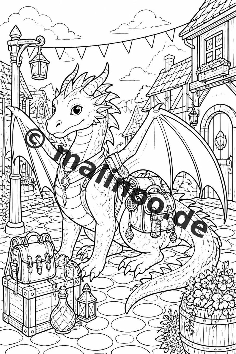 Drachen Malbuch Kinder – 100 Ausmalbilder – PDF Download E1/B1 (DIN-A4) – Geschenk, Beschäftigung, Adventskalender, Geburtstag Bild 7