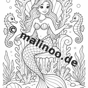 Libro para colorear de sirenas para niños – 100 páginas para colorear – Descarga en PDF E1/B4 (DIN-A4) – Regalo, actividad, calendario de adviento, cumpleaños imagen 3