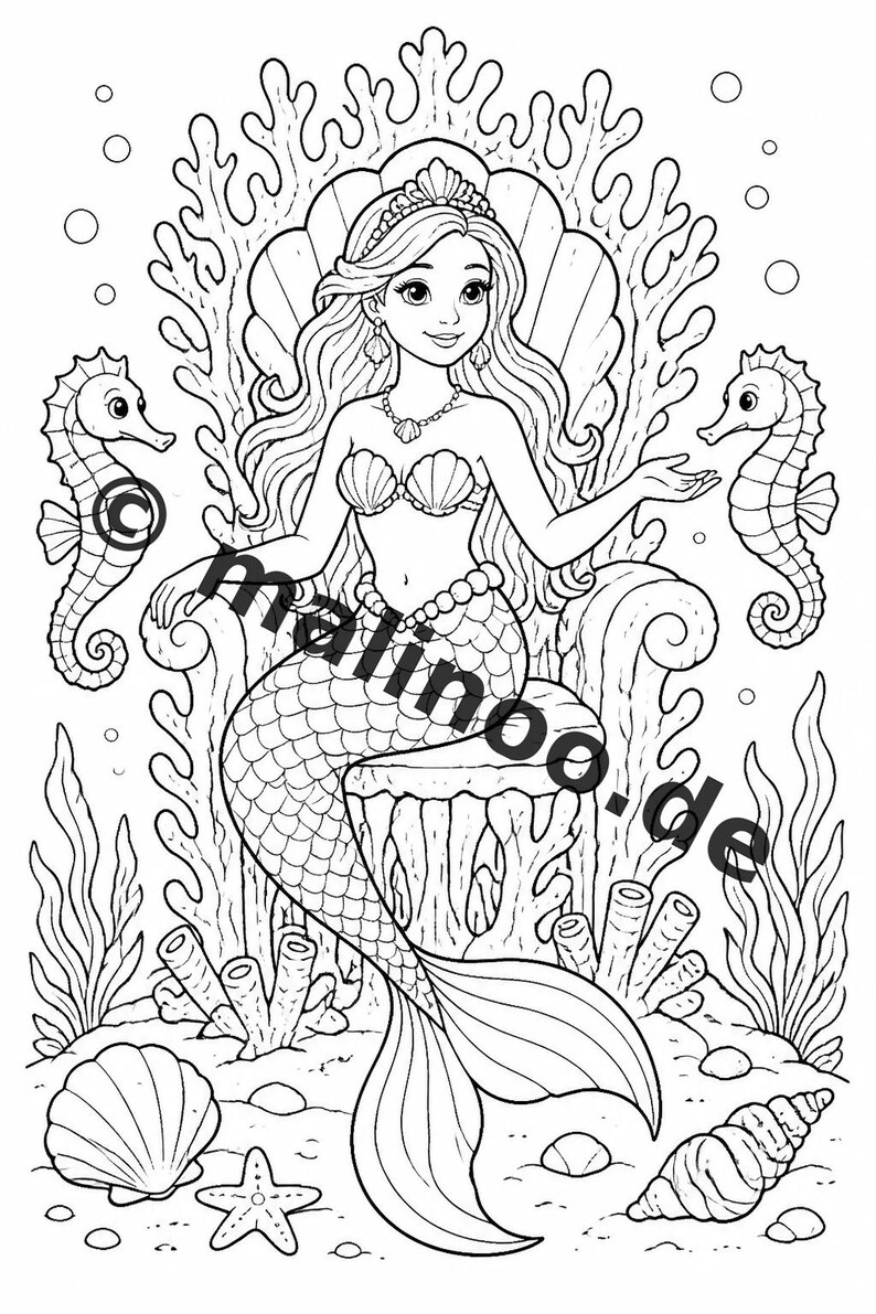 Libro para colorear de sirenas para niños – 100 páginas para colorear – Descarga en PDF E1/B4 (DIN-A4) – Regalo, actividad, calendario de adviento, cumpleaños imagen 3