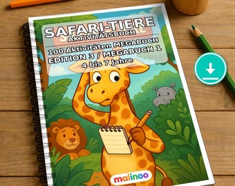Safari Animals Activity Book for Children – 100 Puzzle and Activity Pages – PDF Download E1/B1 (DIN-A4) – Gift, Activity