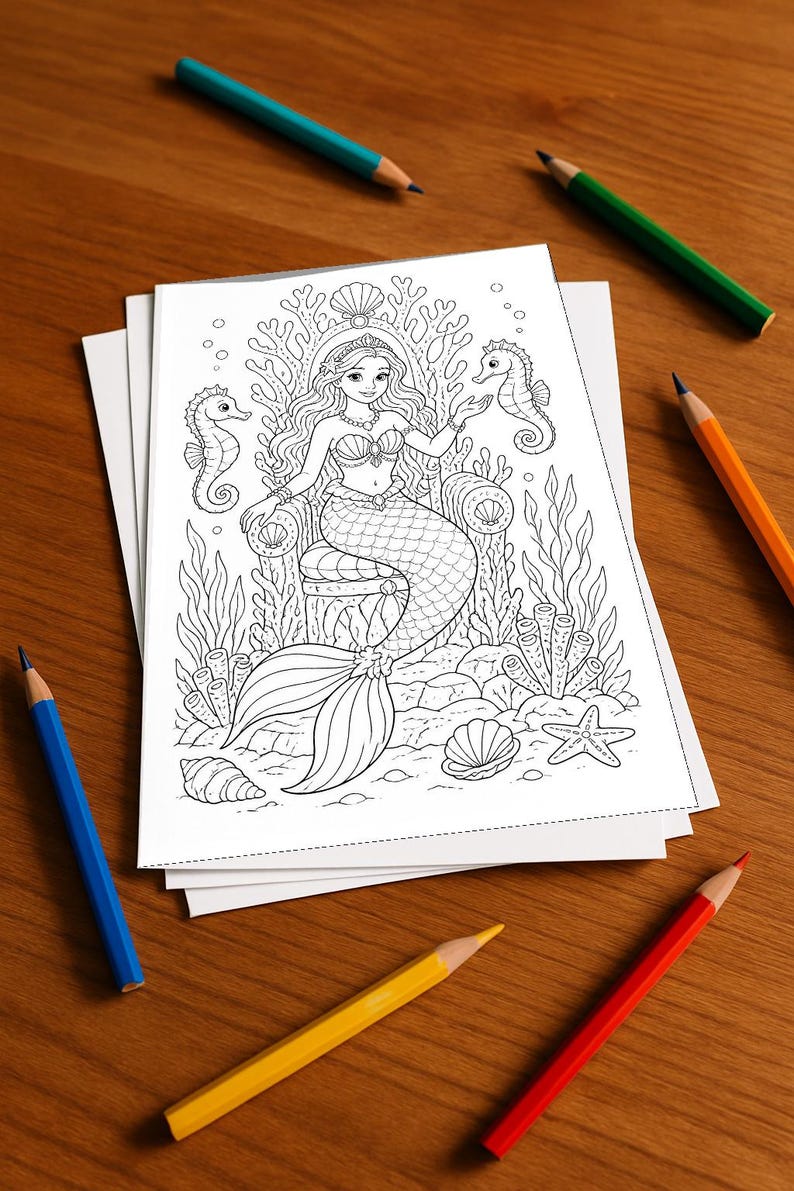 Livre de coloriage et de dessin de sirènes pour enfants – Activité pour les salles d'attente, les cabinets médicaux et les restaurants – 100 pages à colorier (format A4) E3 image 2