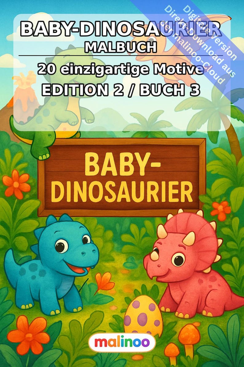 Baby Dinosaurs Coloring Book for Kids – 20 Coloring Pages – PDF Download E1/B3 (DIN-A4) – Party Favor, Gift, Children's Birthday Party, Party Favor image 2