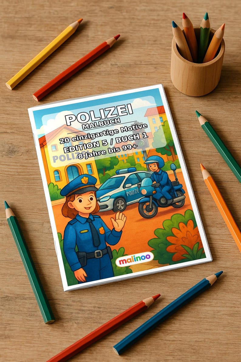 Libro para colorear de policías para niños: un descanso creativo sin pantallas – 20 páginas para colorear (DIN A5) E1/B1-5 imagen 5