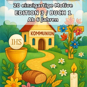 20 pagine da colorare per la Prima Comunione, adatte a bambini dai 6 anni in su – bellissimi disegni da colorare – libro da colorare in formato PDF E1/B3 immagine 2