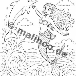 100 Motive Meerjungfrauen zum Ausmalen ab 6 Jahren – kleines Ostergeschenk für Kinder – Malbuch zum Ausmalen (DIN-A4) E5 Bild 9