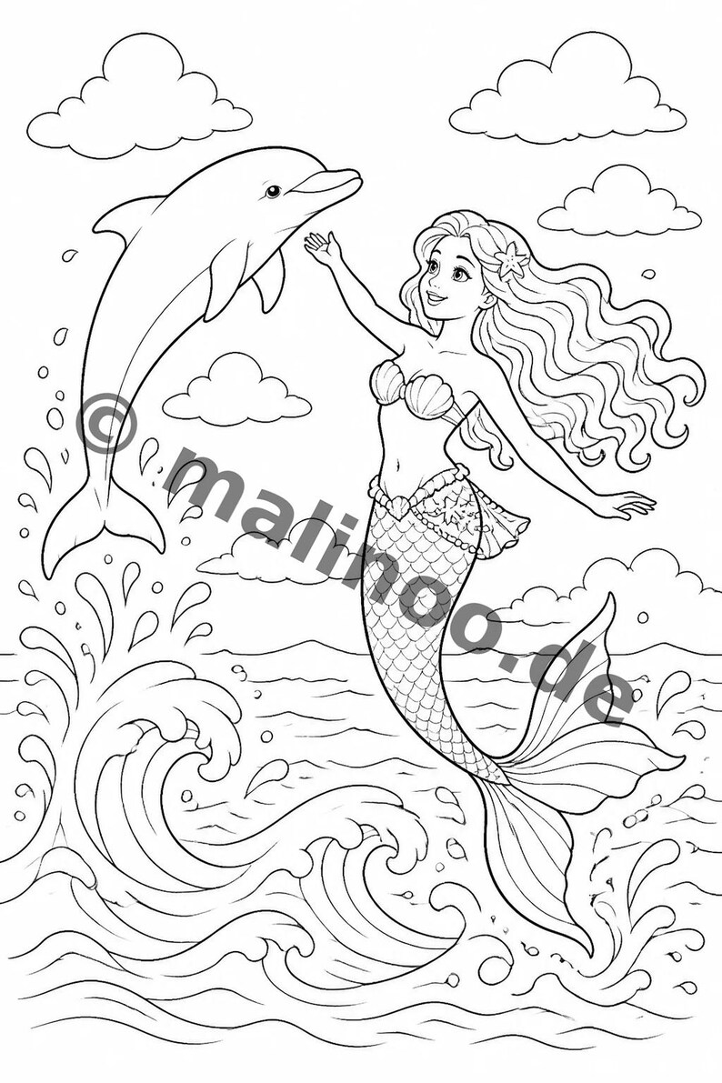100 Motive Meerjungfrauen zum Ausmalen ab 6 Jahren – kleines Ostergeschenk für Kinder – Malbuch zum Ausmalen (DIN-A4) E5 Bild 9