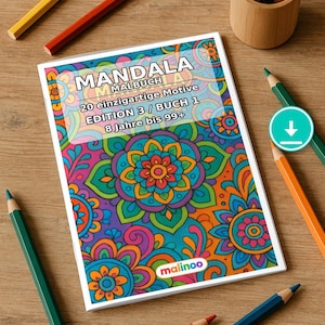 Libro para colorear de mandalas para niños – 20 páginas para colorear – Descarga en PDF E1/B1 (DIN-A4) – Recuerdo de fiesta, regalo, cumpleaños infantil, recuerdo de fiesta imagen 1