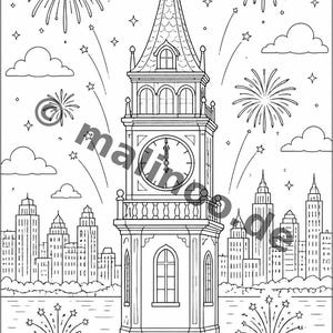 New Year's Eve coloring pages for children – activity for long car rides and flights – 100 coloring pages (PDF) E1 image 3