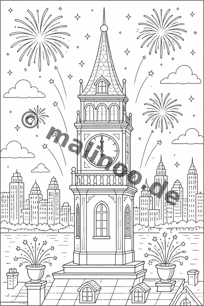 New Year's Eve coloring pages for children – activity for long car rides and flights – 100 coloring pages (PDF) E1 image 3