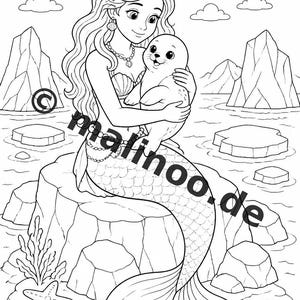 Meerjungfrauen Malbuch Kinder – 100 Ausmalbilder – PDF Download E1/B5 (DIN-A4) – Geschenk, Beschäftigung, Adventskalender, Geburtstag Bild 4