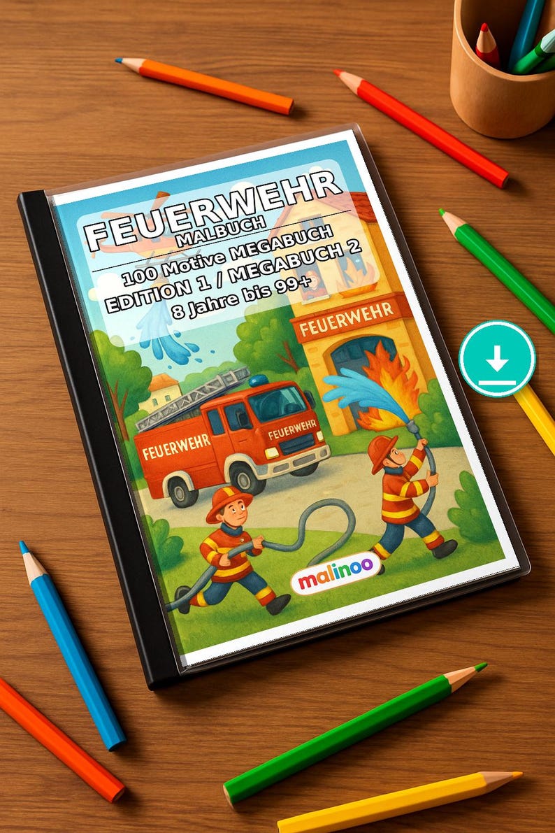 Fire Coloring Book for Kids – 100 Coloring Pages – PDF Download E1/B2 (DIN-A4) – Gift, Activity, Advent Calendar, Birthday image 1