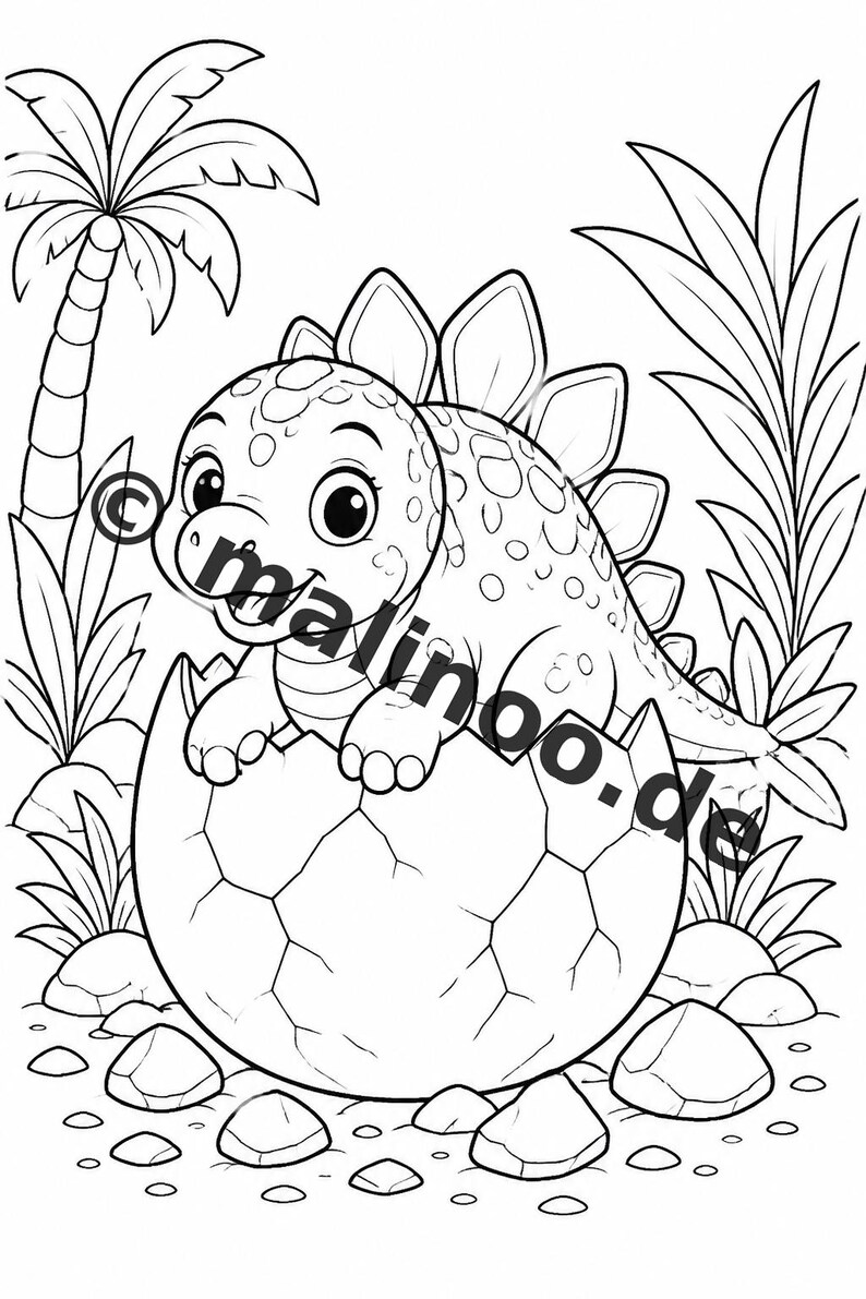 Baby Dinosaurs Coloring Book for Kids – 100 Coloring Pages – PDF Download E1/B3 (DIN-A4) – Gift, Activity, Advent Calendar, Birthday image 8