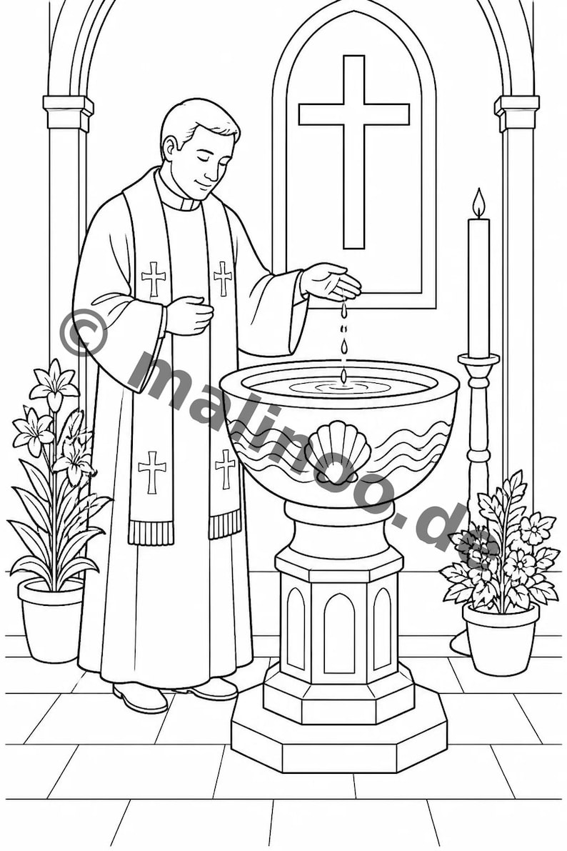 50 Baptism-themed coloring pages for ages 6 and up – charming designs to color – creative coloring book (PDF) E1/B1 image 11