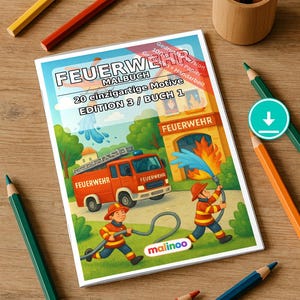 Livre de coloriage de pompiers à télécharger en format PDF – 20 pages à colorier pour enfants – Livre 01, Édition 1 (DIN-A4) image 1