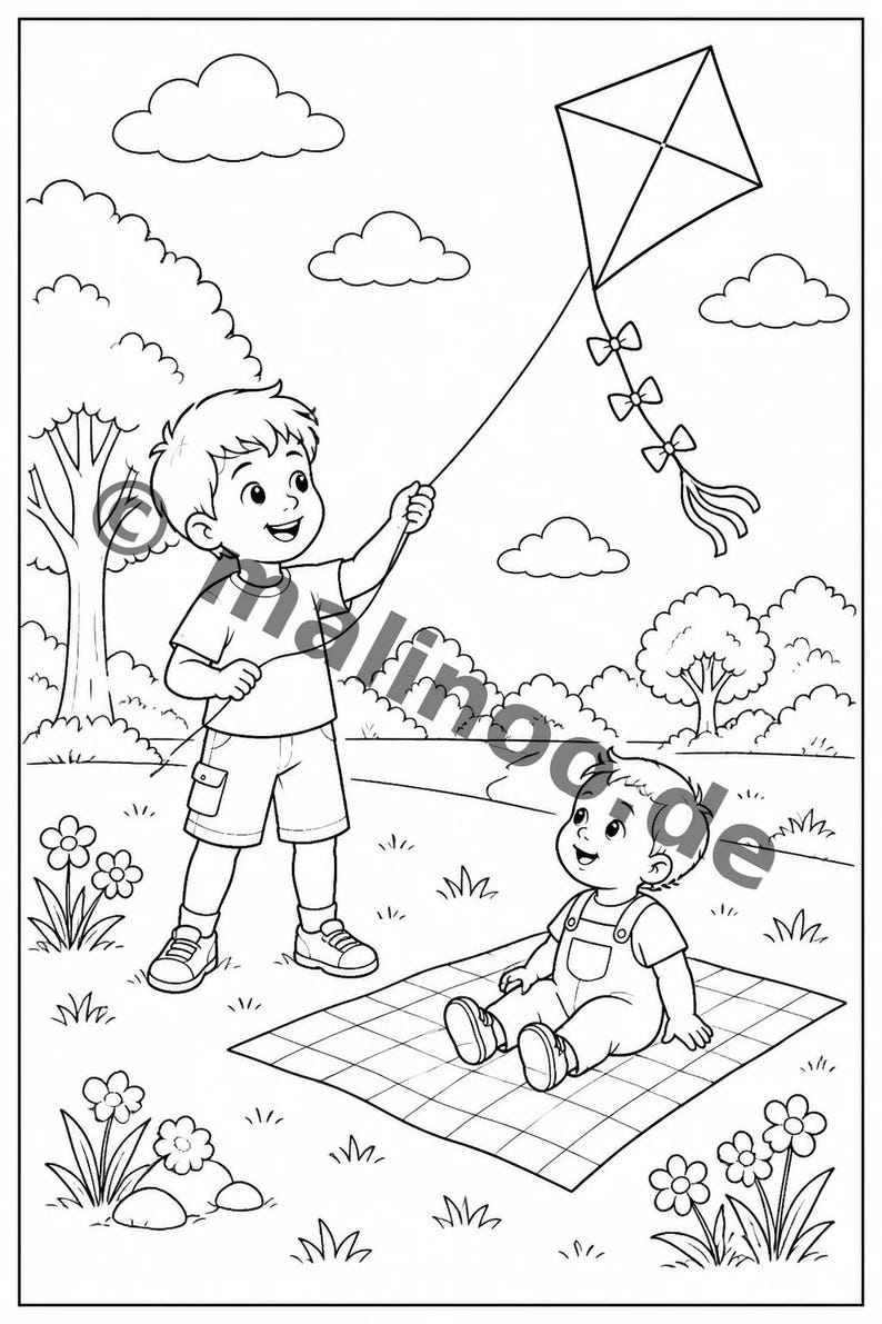 Libro da colorare del Grande Fratello in formato PDF per bambini – per il relax e la consapevolezza dei bambini – 20 pagine da colorare E1/B1 immagine 4