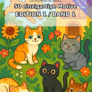 Katzen Malbuch Kinder – 50 Ausmalbilder – PDF Download E1/B1 (DIN-A4) – Geschenk, Reisebeschäftigung, Geburtstag, Beschäftigung Bild 2